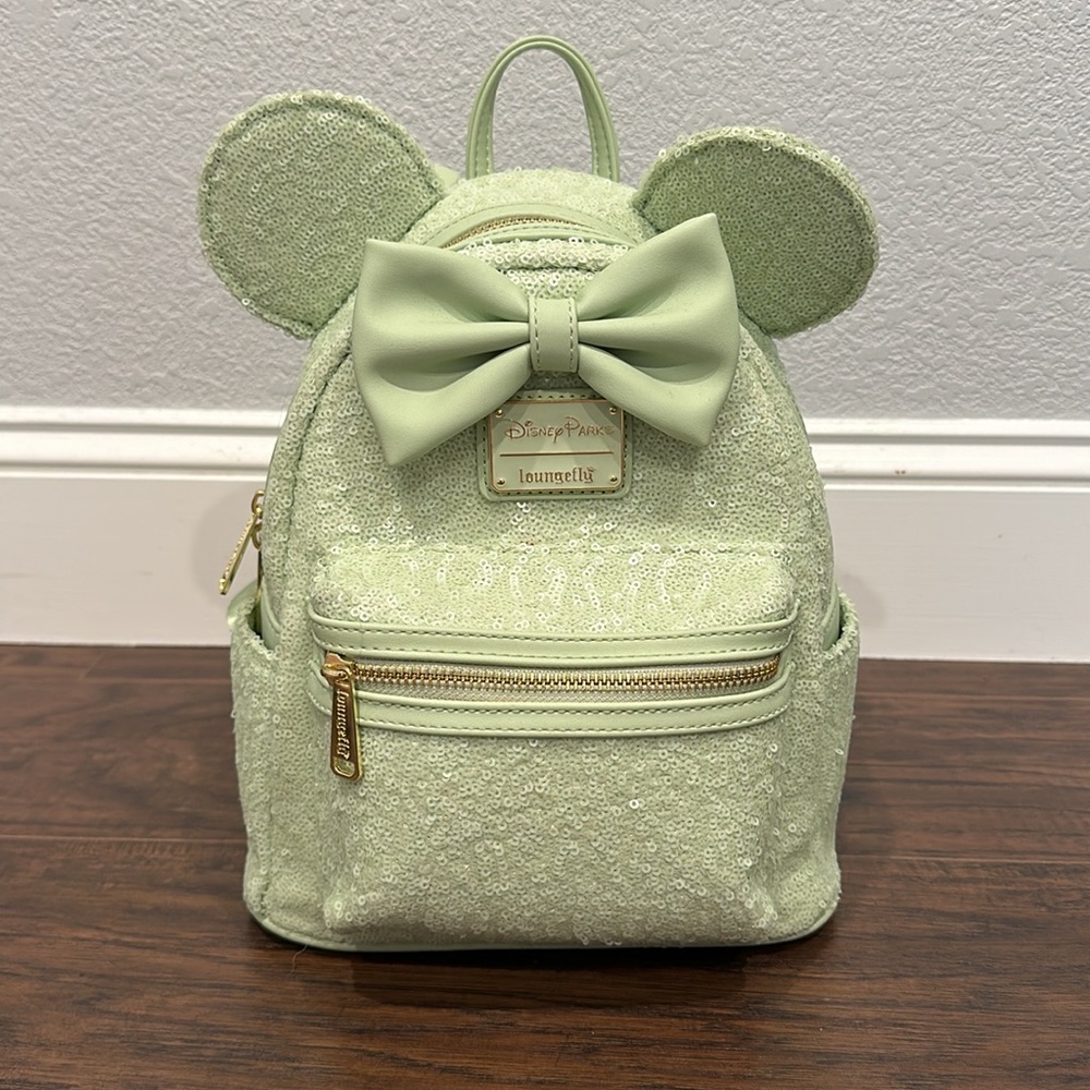 Sequined Mint Green Minnie Mouse Disney Parks Loungefly Mini Backpack